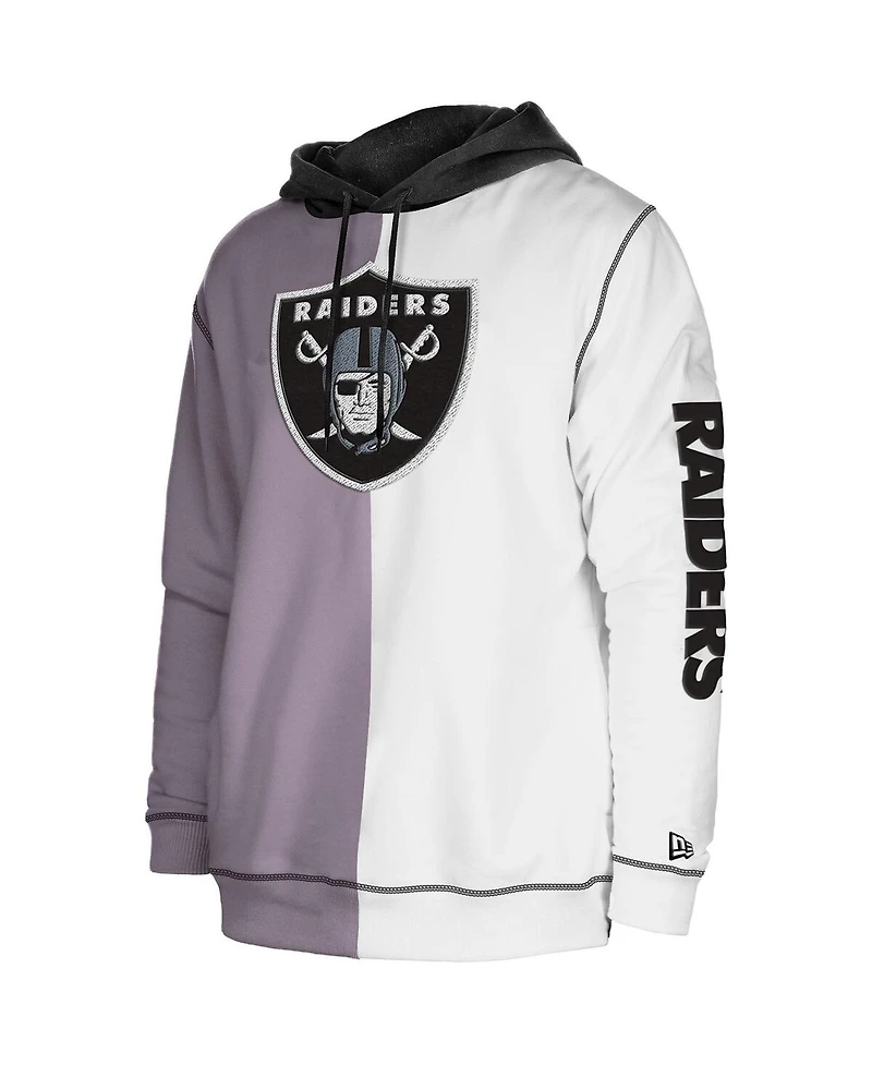 Men's New Era Silver, White Las Vegas Raiders Third Down Split Raglan Pullover Hoodie