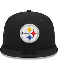 Youth Boys and Girls New Era Black Pittsburgh Steelers Main Trucker 9FIFTY Snapback Hat