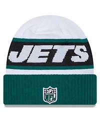 Men's New Era White, Green New York Jets 2023 Sideline Tech Cuffed Knit Hat