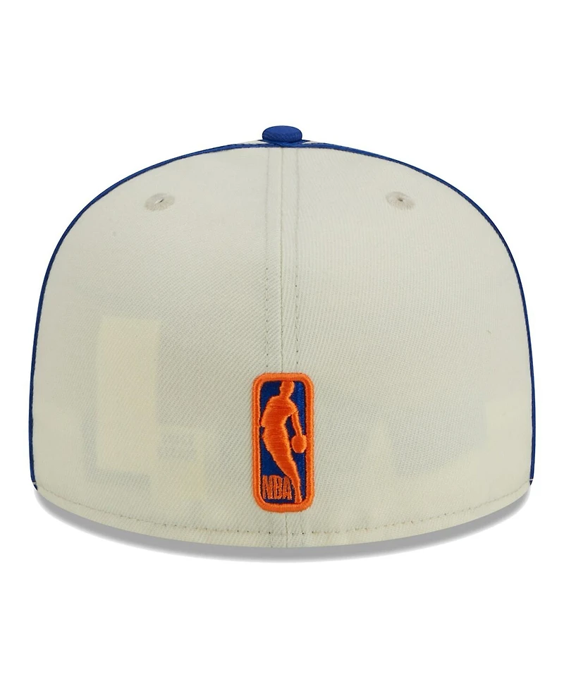 Men's New Era Cream, Blue New York Knicks Piping 2-Tone 59FIFTY Fitted Hat