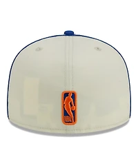 Men's New Era Cream, Blue New York Knicks Piping 2-Tone 59FIFTY Fitted Hat