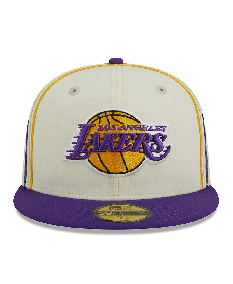 Men's New Era Cream, Purple Los Angeles Lakers Piping 2-Tone 59FIFTY Fitted Hat