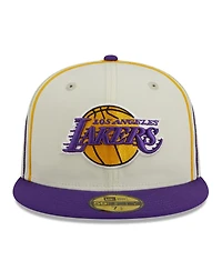 Men's New Era Cream, Purple Los Angeles Lakers Piping 2-Tone 59FIFTY Fitted Hat