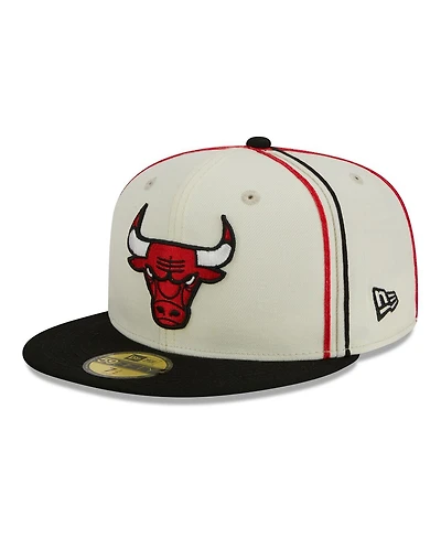 Men's New Era Cream, Black Chicago Bulls Piping 2-Tone 59FIFTY Fitted Hat