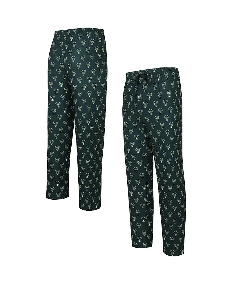 Men's Concepts Sport Hunter Green Milwaukee Bucks Allover Logo Print Gauge Sleep Pants