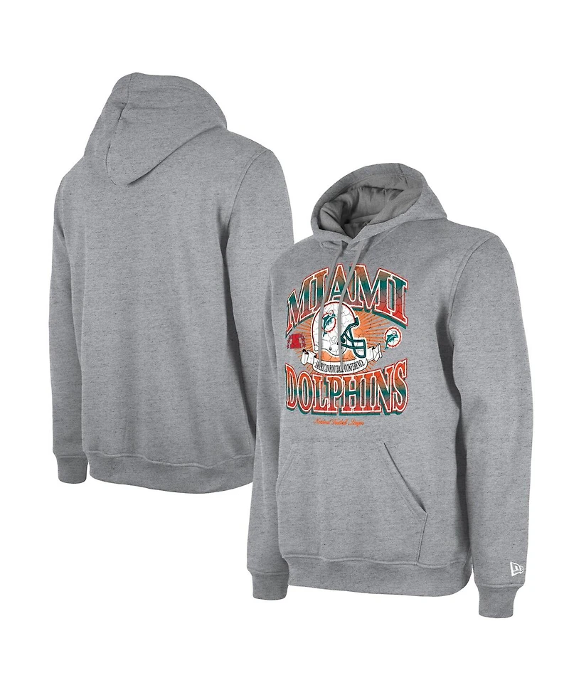 Men's New Era Heather Gray Distressed Miami Dolphins Retro Pullover Hoodie