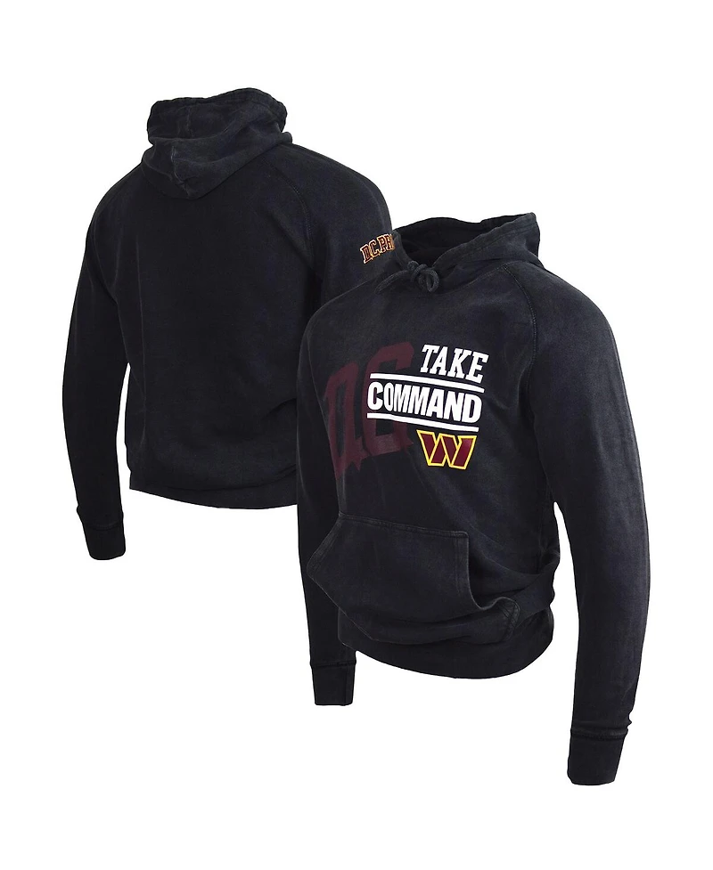 Men's and Women's Dc Proper Black Distressed Washington Commanders Take Command Mineral Wash Vintage-Like Pullover Hoodie