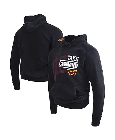 Men's and Women's Dc Proper Black Distressed Washington Commanders Take Command Mineral Wash Vintage-Like Pullover Hoodie