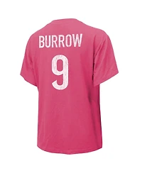 Women's Majestic Threads Joe Burrow Pink Distressed Cincinnati Bengals Name and Number T-shirt