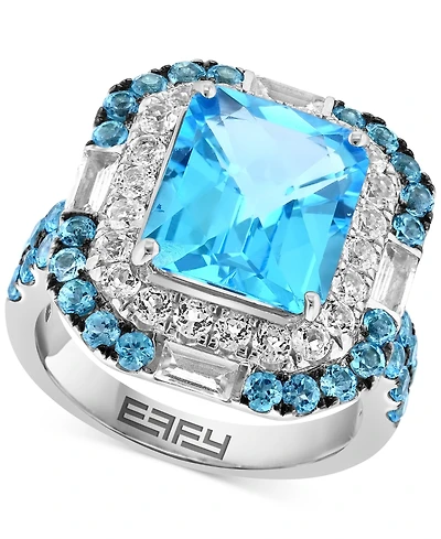 Effy Blue Topaz (7-1/2 ct. t.w.) & White Topaz (1 ct. t.w.) Halo Ring in Sterling Silver