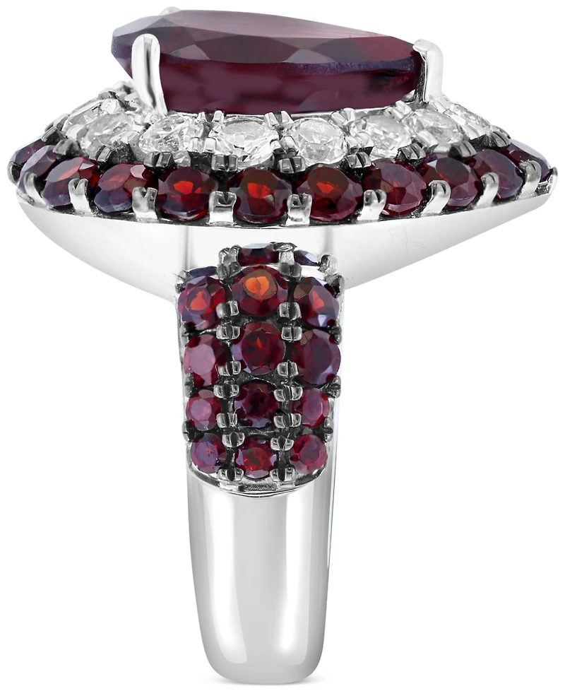 Effy Garnet (7-1/3 ct. t.w.) & White Topaz (1-1/2 ct. t.w.) Pear Halo Ring in Sterling Silver