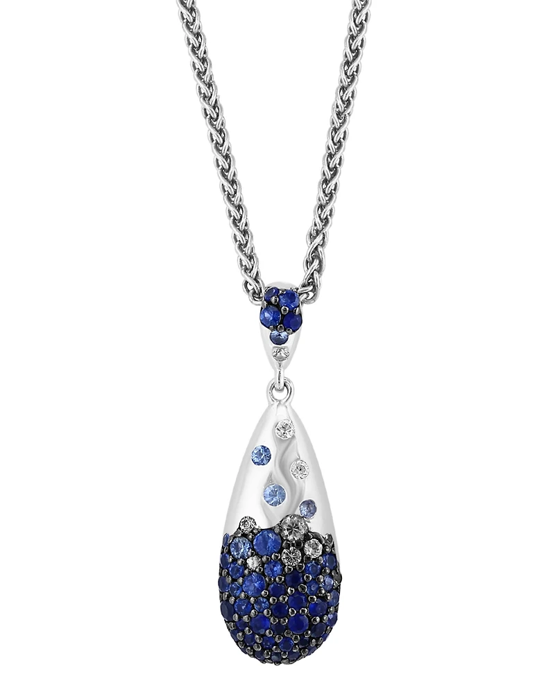Effy Blue Sapphire (1-1/2 ct. t.w.) & White Sapphire (1/6 ct. t.w.) Ombre Cluster 18" Pendant Necklace in Sterling Silver