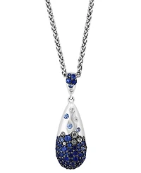 Effy Blue Sapphire (1-1/2 ct. t.w.) & White Sapphire (1/6 ct. t.w.) Ombre Cluster 18" Pendant Necklace in Sterling Silver
