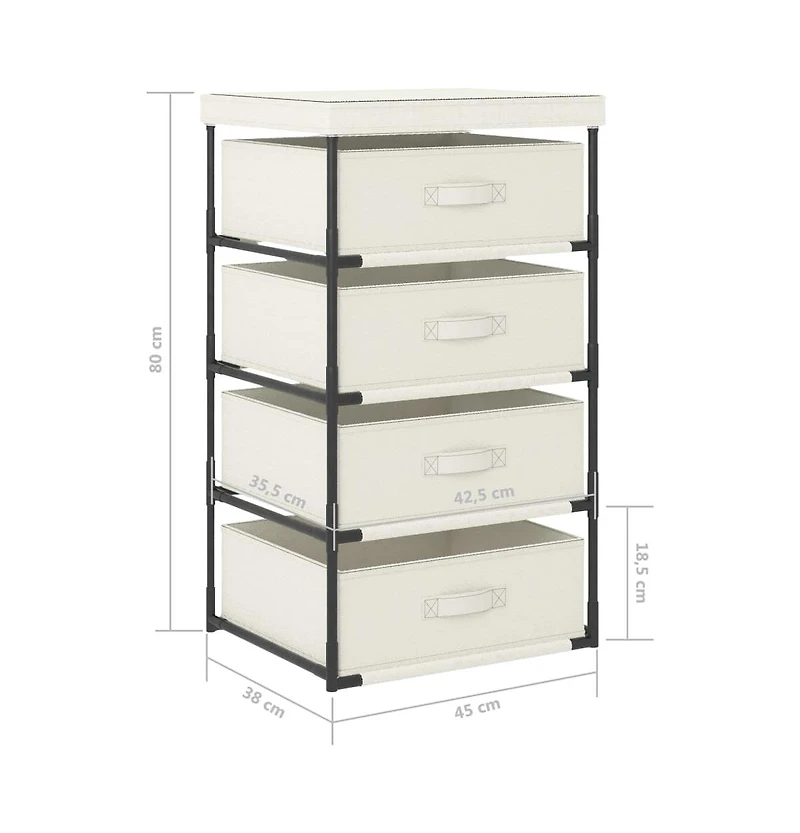 Storage Rack with 4 Fabric Baskets Steel Cream
