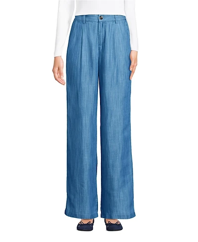 Lands' End Petite High Rise Tencel Fiber Pleated Wide Leg Pants