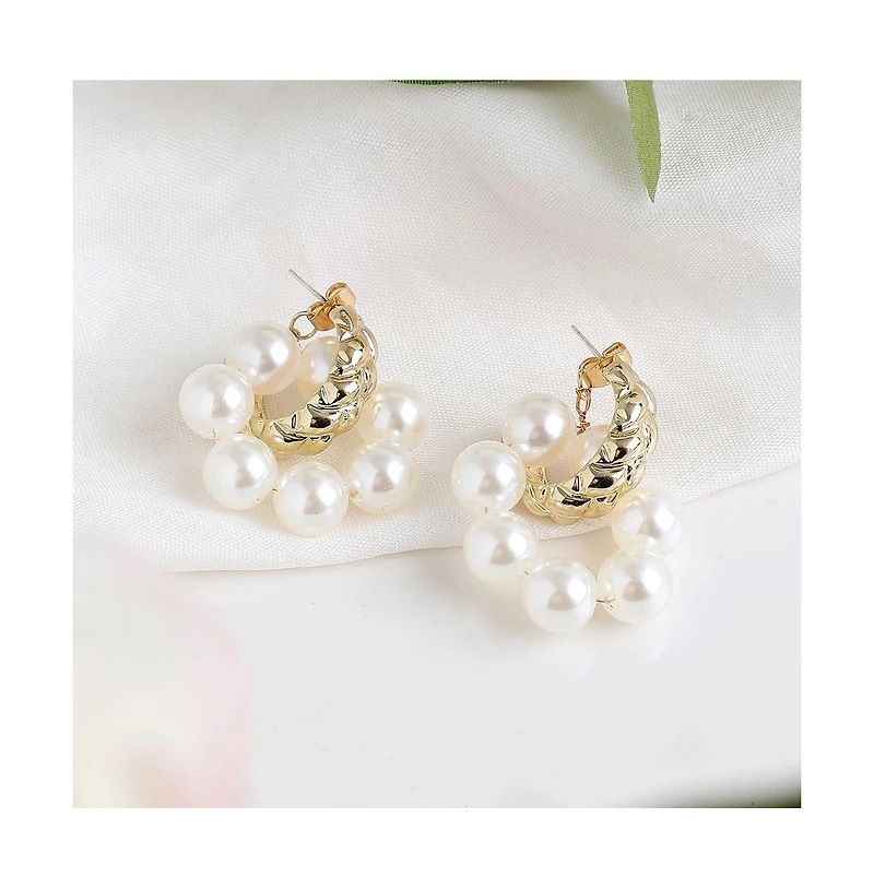 Sohi Women's White Circular Drop Earrings
