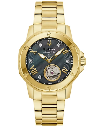 Bulova Women's Automatic Marine Star Diamond Accent Gold-Tone Stainless Steel Bracelet Watch 35mm
