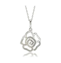 Suzy Levian Sterling Silver Cubic Zirconia Open Mini Flower Pendant Necklace