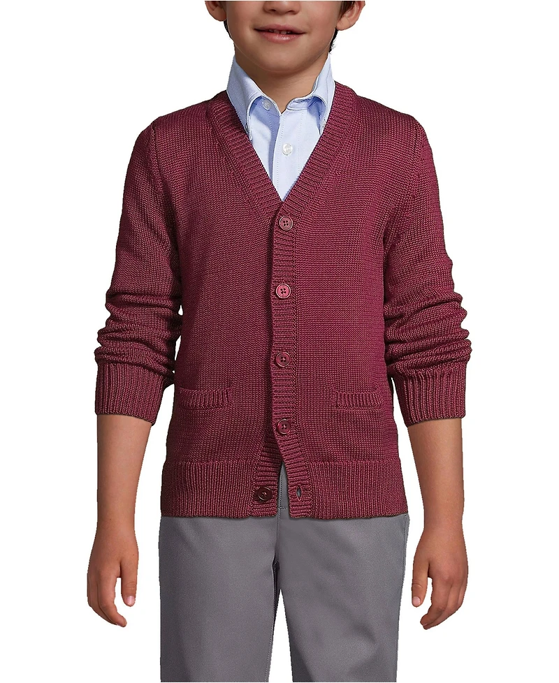 Lands' End Boys Cotton Modal Button Front Cardigan Sweater