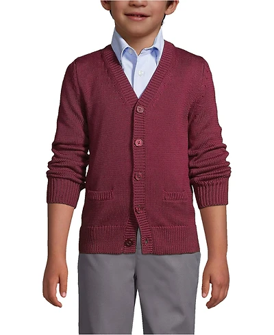 Lands' End Boys Cotton Modal Button Front Cardigan Sweater