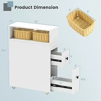 Movable Bathroom Storage Cabinet Narrow Toilet Side Paper Holder w/ 2 Drawers