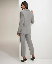 Karl Lagerfeld Womens Gingham Double Breasted Blazer Ruffled Blouse Gingham Straight Leg Pants