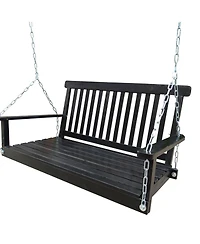 Simplie Fun Outdoor Wood Bench Swing with Armrests