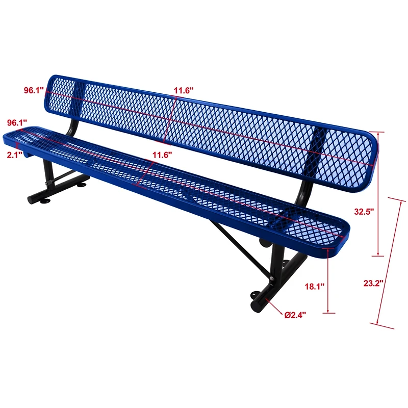 Simplie Fun 8 Ft. Outdoor Steel Bench With Backrest
