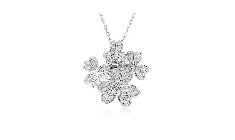 Suzy Levian New York Suzy Levian Sterling Silver Cubic Zirconia Multi Flower Cluster Pendant Necklace