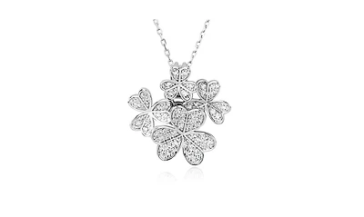 Suzy Levian New York Suzy Levian Sterling Silver Cubic Zirconia Multi Flower Cluster Pendant Necklace