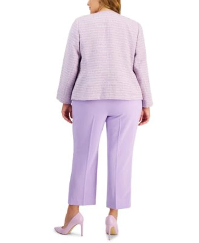 Kasper Plus Tweed Jacket Cowl Neck Top Stretch Crepe Pants