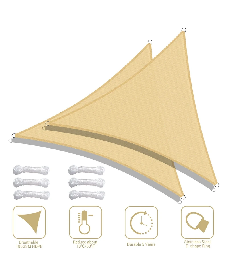 2 Pack 11 Ft 97% Uv Block Hdpe Triangle Sun Shade Sail Canopy Outdoor Cover Net