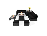 Slickblue 9 Pieces Outdoor Wicker Sectional with 35 Inch Gas Fire Pit Table