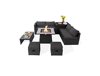 Slickblue 9 Pieces Outdoor Wicker Sectional with 35 Inch Gas Fire Pit Table