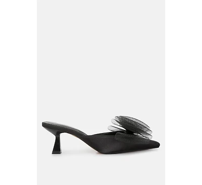 Women asma organza bow embellished satin mules