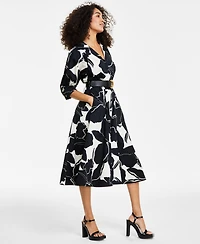 Donna Karan New York Women's Printed Faux-Leather Belt Midi Shirtdress