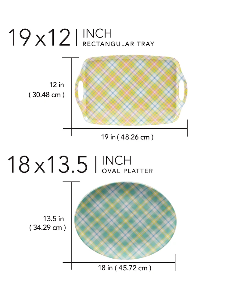 Certified International Easter Plaid Melamine Trays, Set 2