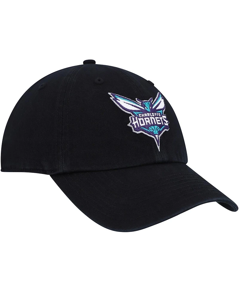 Men's '47 Brand Black Charlotte Hornets Team Logo Clean Up Adjustable Hat