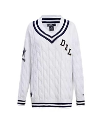 Women's Pro Standard White Dallas Cowboys Prep V-Neck Pullover Sweater