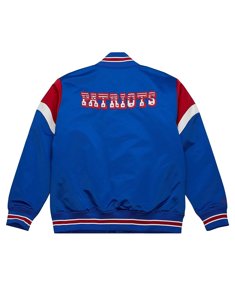 Men's Mitchell & Ness Royal Distressed New England Patriots Big and Tall Satin Full-Snap Jacket