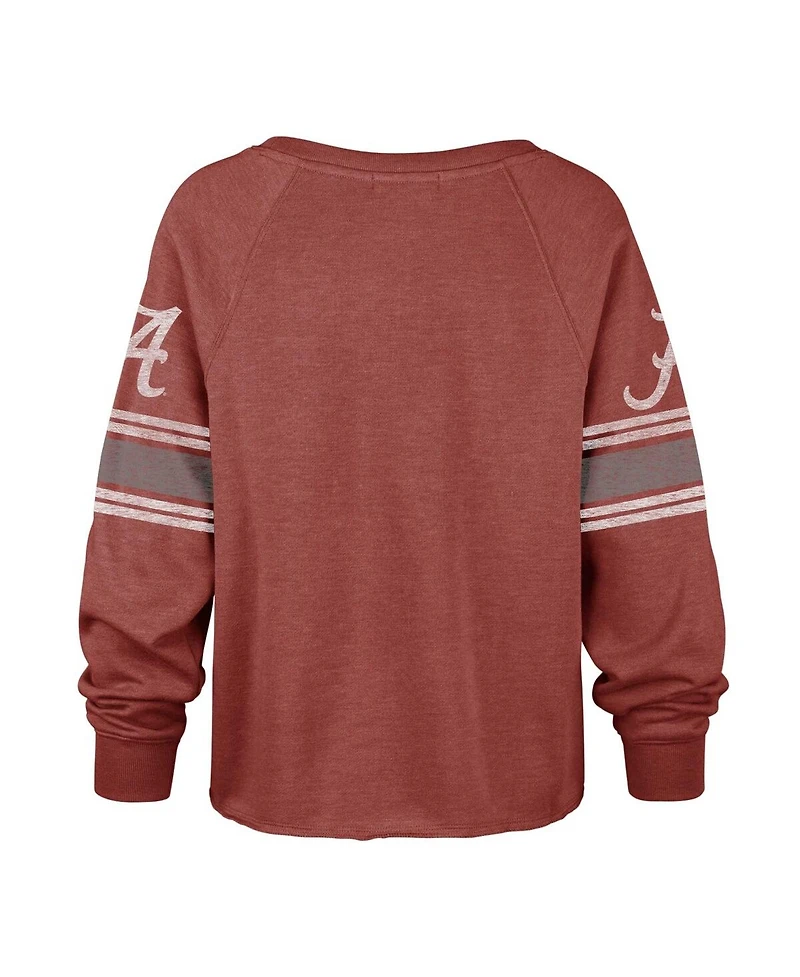 Women's '47 Brand Crimson Distressed Alabama Tide Allie Modest Raglan Long Sleeve Cropped T-shirt