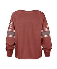 Women's '47 Brand Crimson Distressed Alabama Tide Allie Modest Raglan Long Sleeve Cropped T-shirt