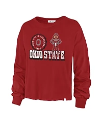 Women's '47 Brand Scarlet Distressed Ohio State Buckeyes Bottom Line Parkway Long Sleeve High Waist T-shirt
