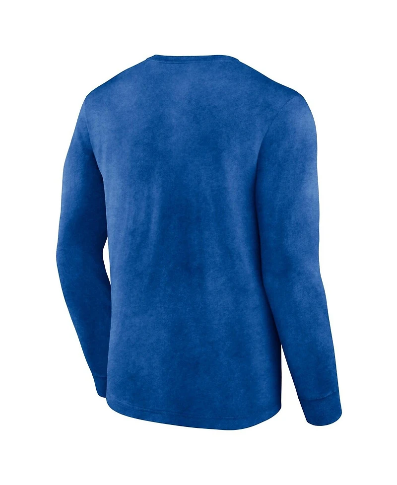 Men's Fanatics Heather Royal Distressed Dallas Mavericks Front Court Press Snow Wash Long Sleeve T-shirt