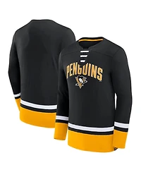 Men's Fanatics Black Pittsburgh Penguins Back Pass Lace-Up Long Sleeve T-shirt