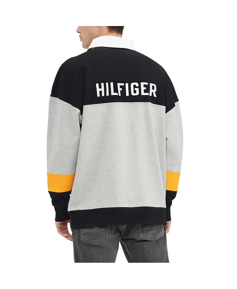 Men's Tommy Hilfiger Black Pittsburgh Steelers Connor Oversized Rugby Long Sleeve Polo Shirt