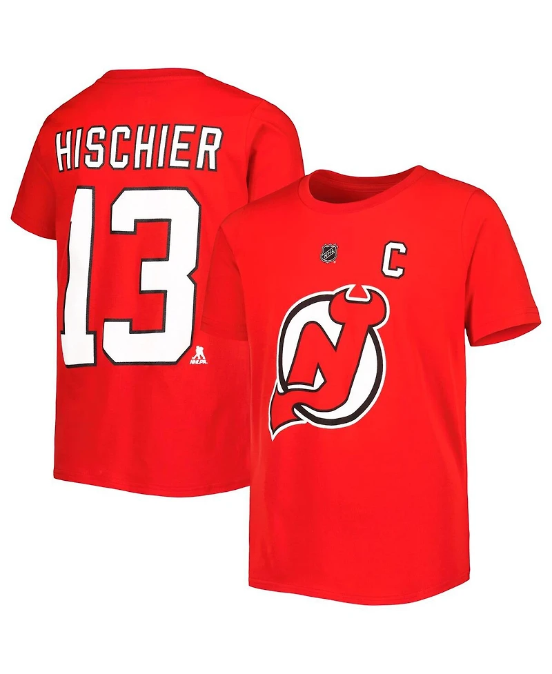 Big Boys Nico Hischier Red New Jersey Devils Player Name and Number T-shirt