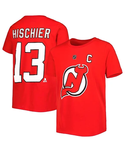 Big Boys Nico Hischier Red New Jersey Devils Player Name and Number T-shirt
