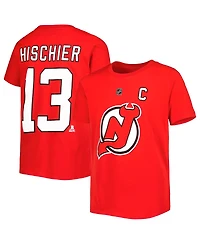 Big Boys Nico Hischier Red New Jersey Devils Player Name and Number T-shirt