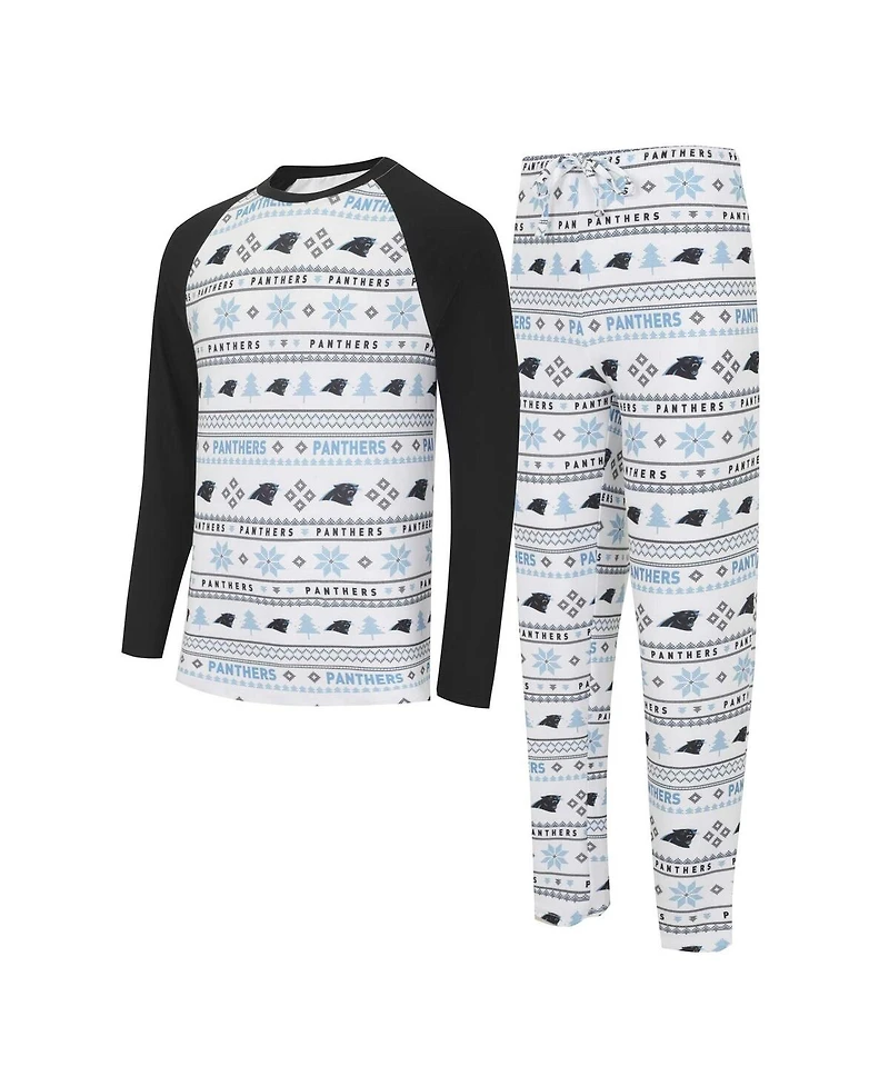 Men's Concepts Sport White, Black Carolina Panthers Tinsel Raglan Long Sleeve T-shirt and Pants Sleep Set